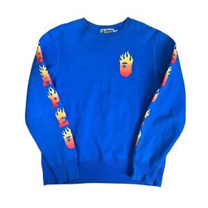 M Bape Royal Blue Flame Crewneck Sweater
